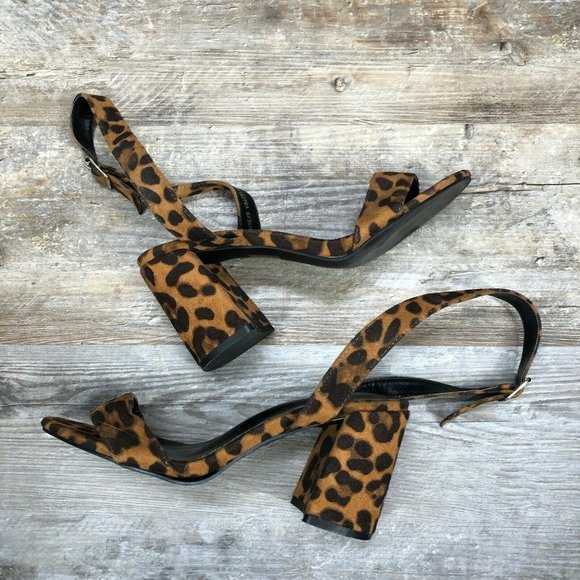 Boohoo Block Heel Leopard Print Sandals Wrap Ankle Size 8 Open Toe Brown Black - Picture 2 of 12